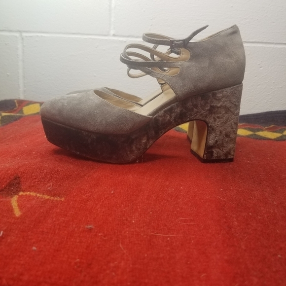 Vtg Y2k Coquette Whimsigoth Zac Posen velvet platform heels - Picture 5 of 13